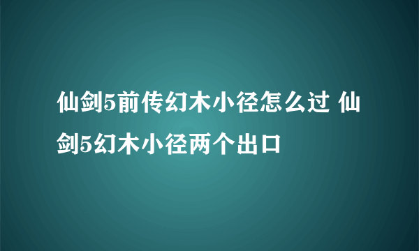 仙剑5前传幻木小径怎么过 仙剑5幻木小径两个出口