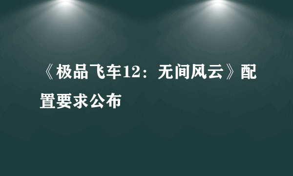 《极品飞车12：无间风云》配置要求公布