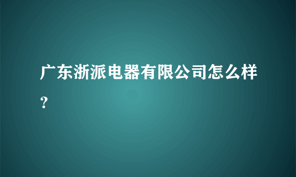 广东浙派电器有限公司怎么样？