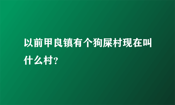 以前甲良镇有个狗屎村现在叫什么村？