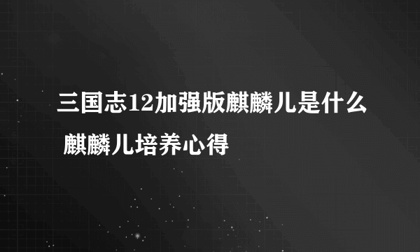 三国志12加强版麒麟儿是什么 麒麟儿培养心得