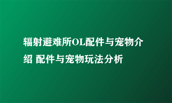 辐射避难所OL配件与宠物介绍 配件与宠物玩法分析