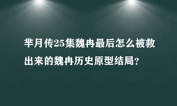 芈月传25集魏冉最后怎么被救出来的魏冉历史原型结局？