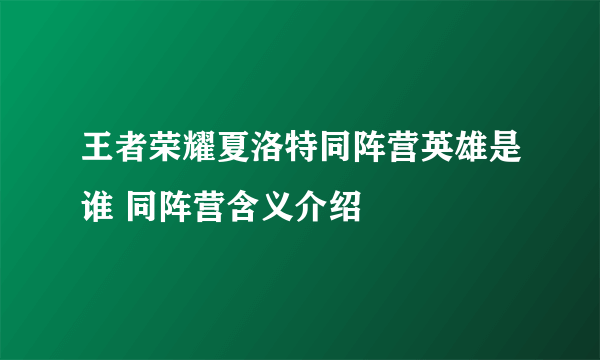 王者荣耀夏洛特同阵营英雄是谁 同阵营含义介绍