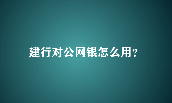 建行对公网银怎么用？