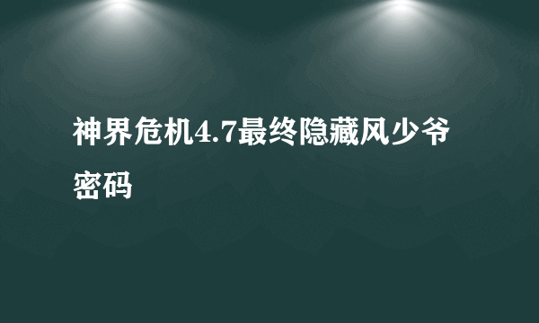 神界危机4.7最终隐藏风少爷密码