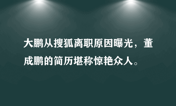 大鹏从搜狐离职原因曝光，董成鹏的简历堪称惊艳众人。