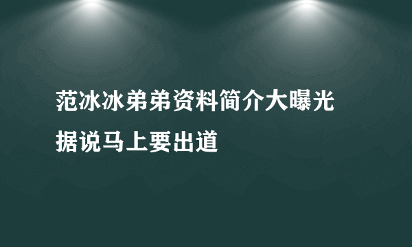 范冰冰弟弟资料简介大曝光 据说马上要出道