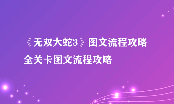 《无双大蛇3》图文流程攻略 全关卡图文流程攻略