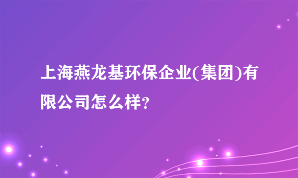 上海燕龙基环保企业(集团)有限公司怎么样？