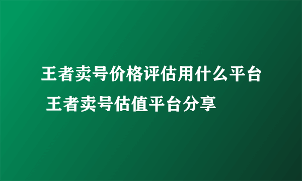 王者卖号价格评估用什么平台 王者卖号估值平台分享