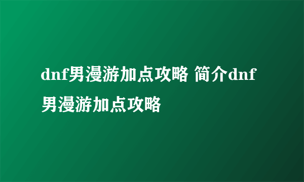 dnf男漫游加点攻略 简介dnf男漫游加点攻略