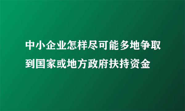 中小企业怎样尽可能多地争取到国家或地方政府扶持资金