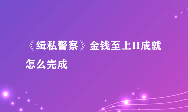 《缉私警察》金钱至上II成就怎么完成