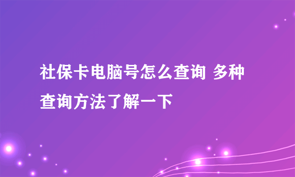 社保卡电脑号怎么查询 多种查询方法了解一下