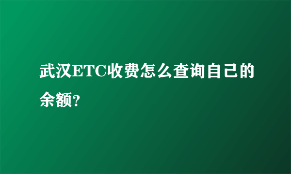 武汉ETC收费怎么查询自己的余额？