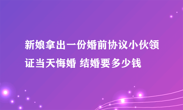 新娘拿出一份婚前协议小伙领证当天悔婚 结婚要多少钱