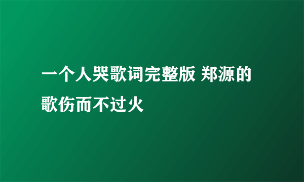 一个人哭歌词完整版 郑源的歌伤而不过火