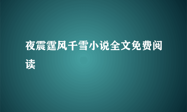 夜震霆风千雪小说全文免费阅读