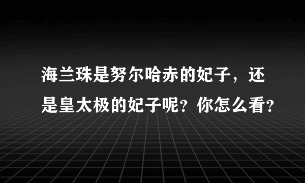 海兰珠是努尔哈赤的妃子，还是皇太极的妃子呢？你怎么看？