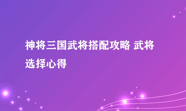 神将三国武将搭配攻略 武将选择心得