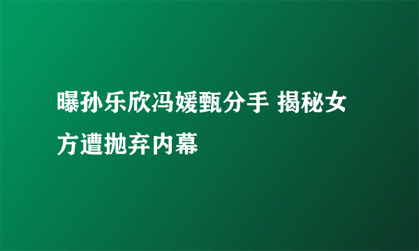 曝孙乐欣冯媛甄分手 揭秘女方遭抛弃内幕