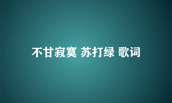 不甘寂寞 苏打绿 歌词