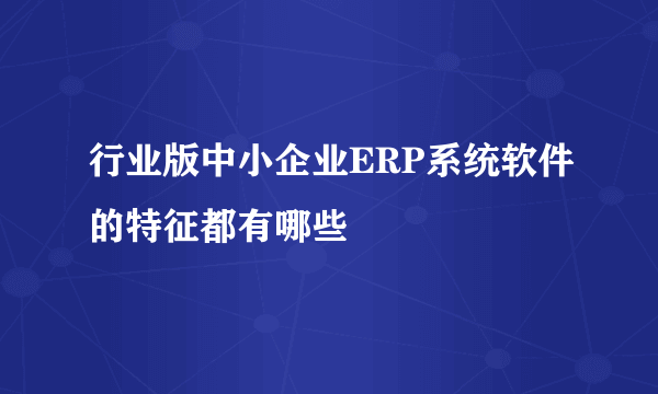 行业版中小企业ERP系统软件的特征都有哪些