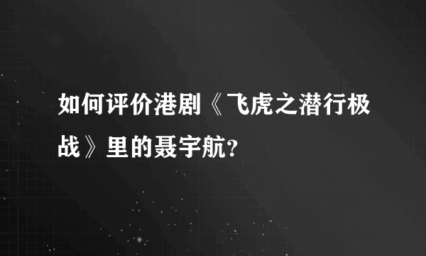 如何评价港剧《飞虎之潜行极战》里的聂宇航？