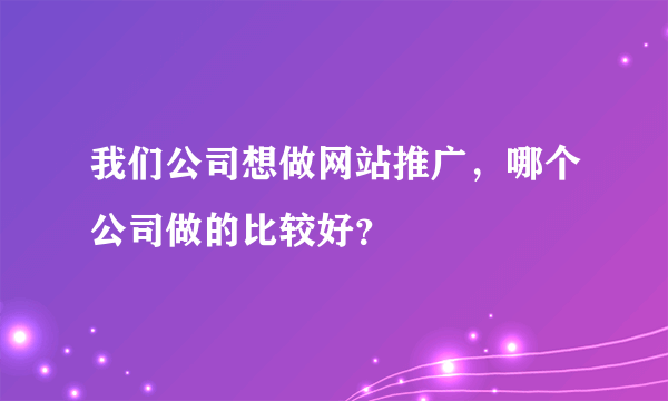 我们公司想做网站推广，哪个公司做的比较好？