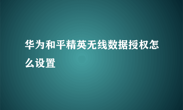 华为和平精英无线数据授权怎么设置