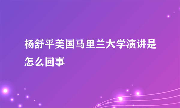 杨舒平美国马里兰大学演讲是怎么回事