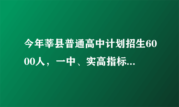 今年莘县普通高中计划招生6000人，一中、实高指标生这样分配