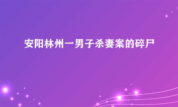 安阳林州一男子杀妻案的碎尸