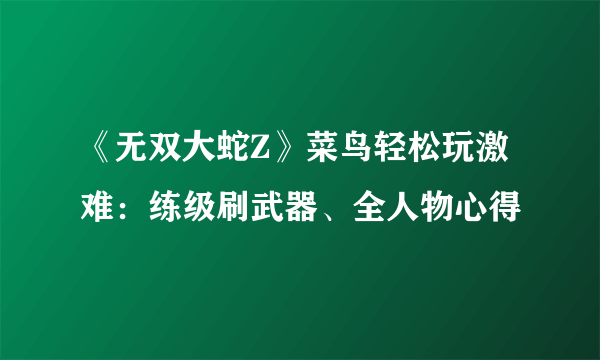 《无双大蛇Z》菜鸟轻松玩激难：练级刷武器、全人物心得