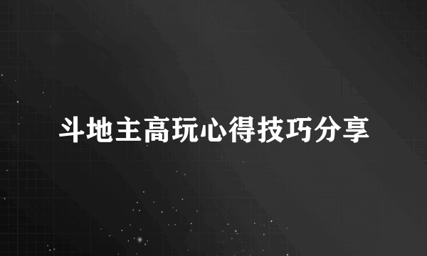 斗地主高玩心得技巧分享