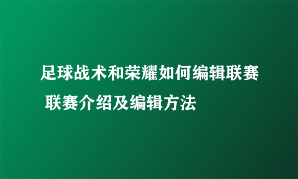 足球战术和荣耀如何编辑联赛 联赛介绍及编辑方法