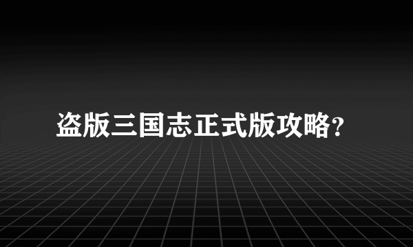 盗版三国志正式版攻略？