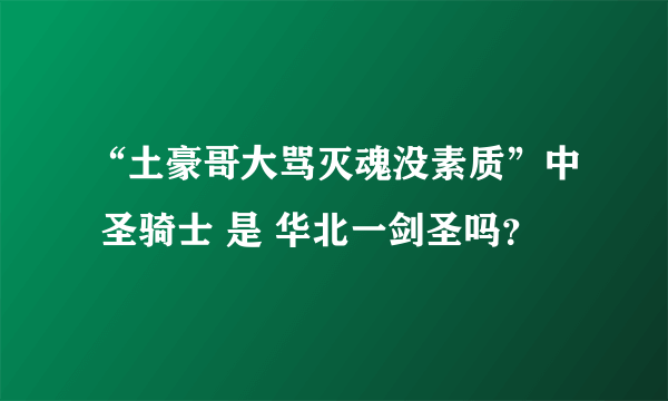 “土豪哥大骂灭魂没素质”中 圣骑士 是 华北一剑圣吗？