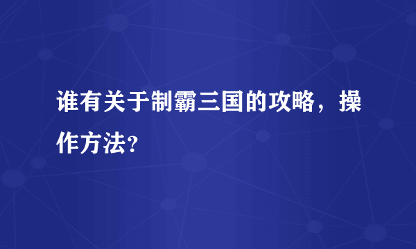 谁有关于制霸三国的攻略，操作方法？