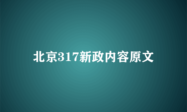 北京317新政内容原文